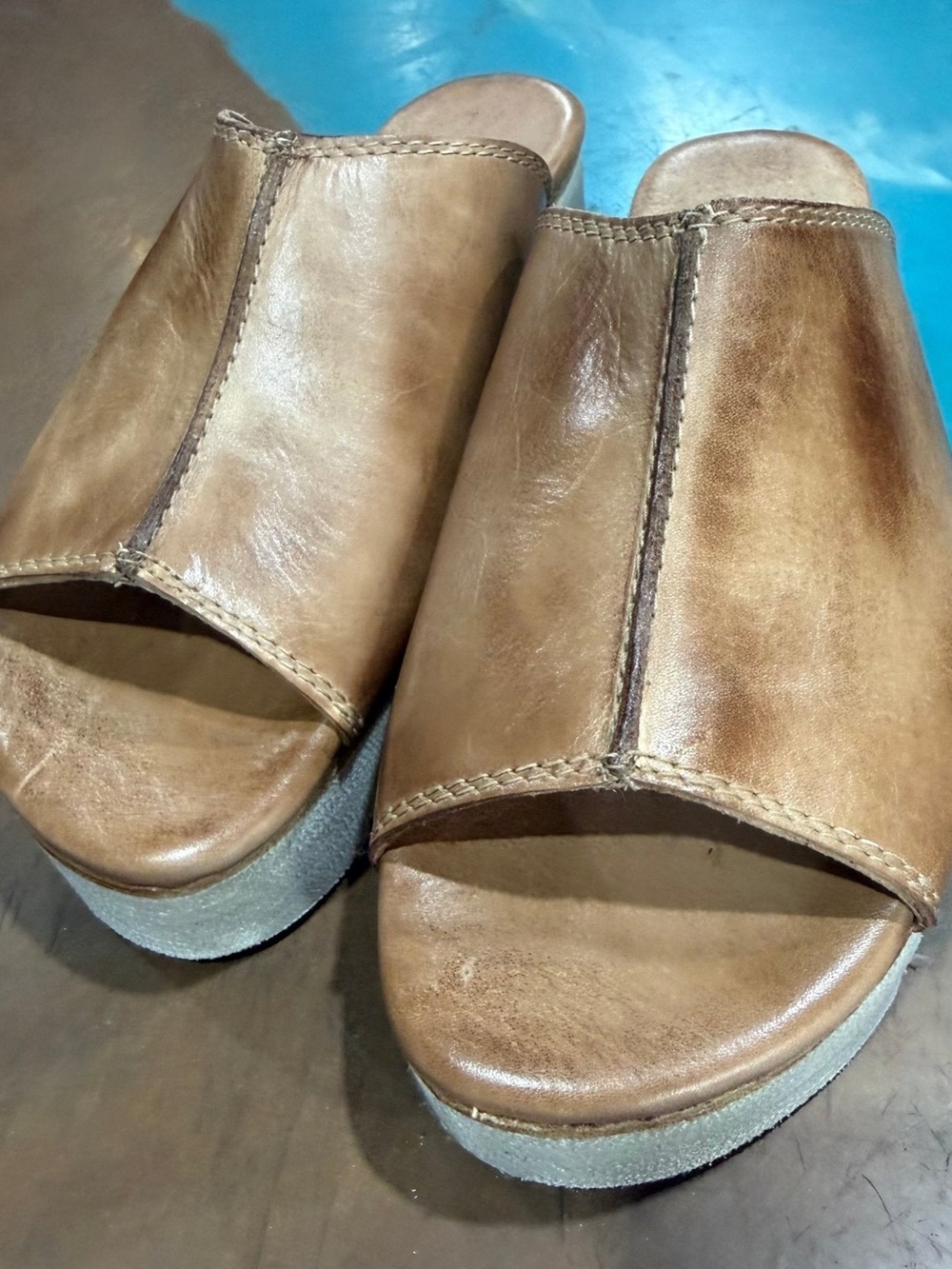 Bed Stu Tan Leather Slide Mules